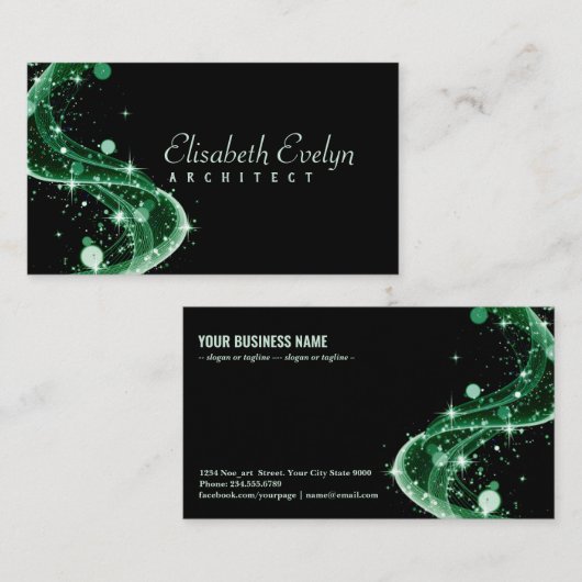 緑の抽象芸術背景の波7hui7 名刺 (正面/裏面)