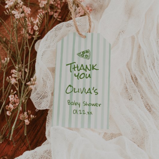 緑の描ピザ特別配送ベビーシャワー ギフトタグ