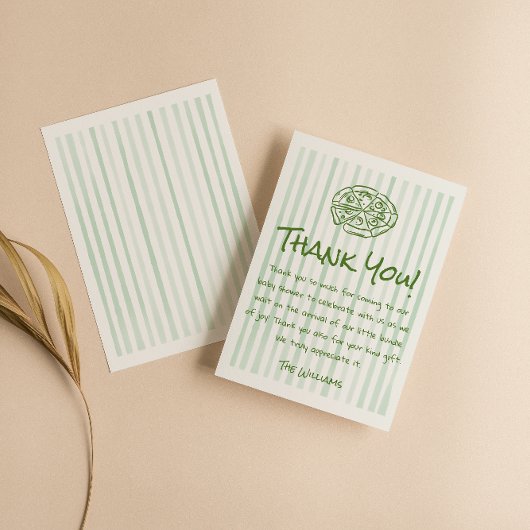 緑の描ピザ特別配送ベビーシャワー サンキューカード