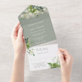 緑の文字列ライトセージグリーン結婚ズ オールインワン招待状 (貼ってはがせる)