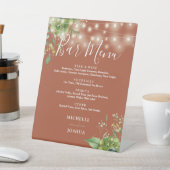 緑の文字列ライトテラコッタ結婚のバーメニュー 台座サイン (インサイチュ)