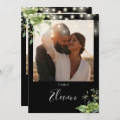 緑の文字列ライトフォトテーブル番号 サンキューカード (正面/裏面)