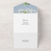 緑の文字列ライトQRコードダスティブルー結婚ズ オールインワン招待状 (外側)