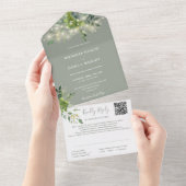 緑の文字列ライトQRコードSage Green 結婚's オールインワン招待状 (貼ってはがせる)