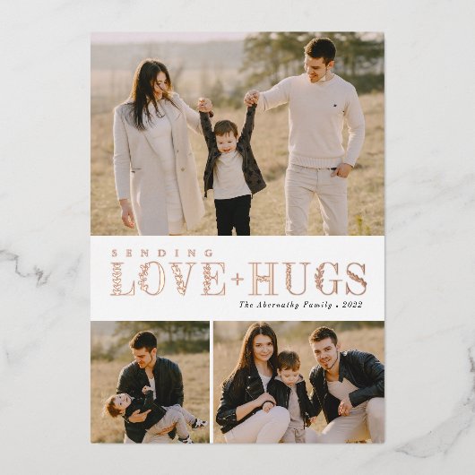 緑の文字3 Photo Collage Love Hugs 箔シーズンカード (正面)