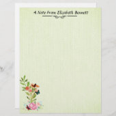 緑の文房具に蝶が咲く花 レターヘッド (正面/裏面)