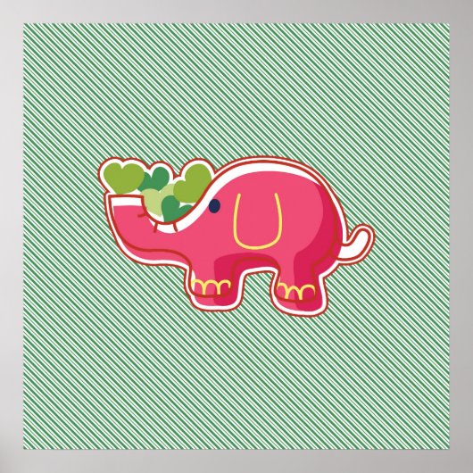 緑の斜めストライプの背景の象 ポスター (正面)