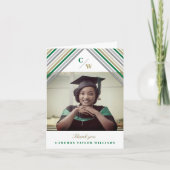 緑の斜ストライプ線の写真のモダン卒業 サンキューカード (正面)