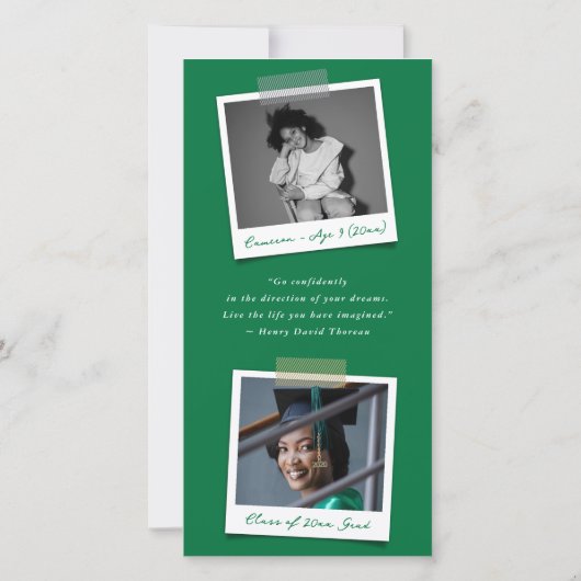 緑の斜モダン線のストライプ写真卒業 案内状 (裏面)