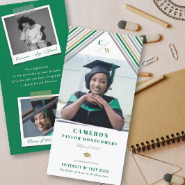 緑の斜モダン線のストライプ写真卒業 案内状