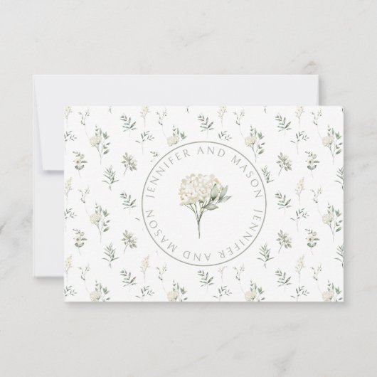 緑の新郎新婦モノグラム結婚式RSVPカード 出欠カード (裏面)