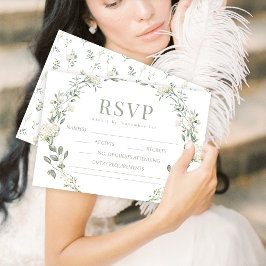 緑の新郎新婦モノグラム結婚式RSVPカード 出欠カード