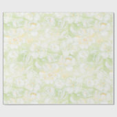 緑の新鮮な包装紙にピンク色の白い花 ラッピングペーパー (フラット)