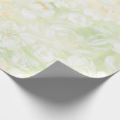 緑の新鮮な包装紙にピンク色の白い花 ラッピングペーパー (角)