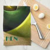 緑の旋回フローラモダン抽象芸術アートパターン#23 キッチンタオル (四つ折り)