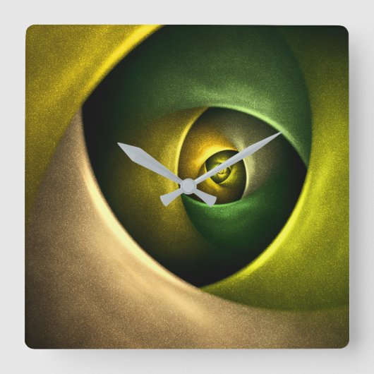 緑の旋回フローラモダン抽象芸術アートパターン#23 スクエア壁時計 (正面)