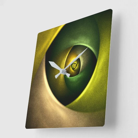 緑の旋回フローラモダン抽象芸術アートパターン#23 スクエア壁時計 (傾斜)