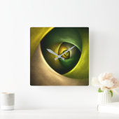 緑の旋回フローラモダン抽象芸術アートパターン#23 スクエア壁時計 (ホーム)