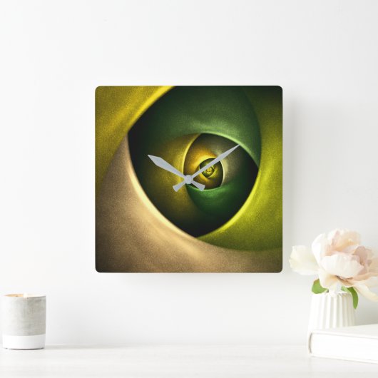 緑の旋回フローラモダン抽象芸術アートパターン#23 スクエア壁時計 (ホーム)