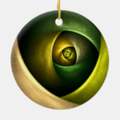 緑の旋回フローラモダン抽象芸術アートパターン#23 セラミックオーナメント (裏面)