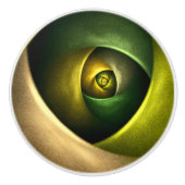 緑の旋回フローラモダン抽象芸術アートパターン#23 セラミックノブ (正面)