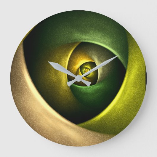 緑の旋回フローラモダン抽象芸術アートパターン#23 ラージ壁時計 (正面)