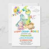 緑の旗の恐竜の誕生日招待状 招待状 (正面)