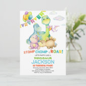 緑の旗の恐竜の誕生日招待状 招待状 (スタンド正面)