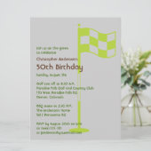 緑の旗の第50誕生日をゴルフをするゴルファーのゴルフ 招待状 (スタンド正面)