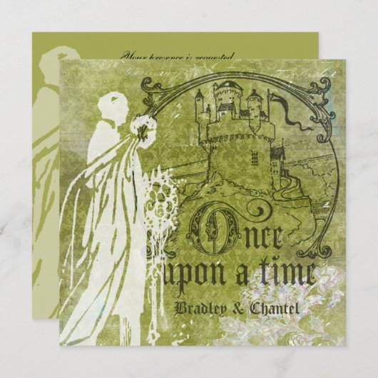 緑の昔々ダマスク織の招待状の緑 招待状 (正面/裏面)
