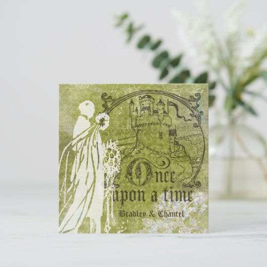 緑の昔々ダマスク織の招待状の緑 招待状 (スタンド正面)