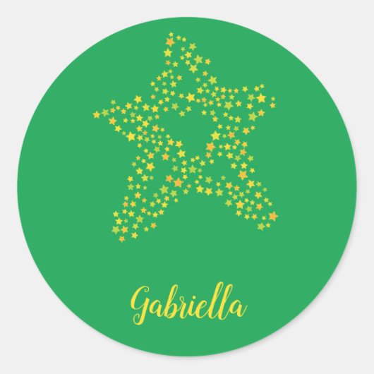 緑の星に黄色い星 ラウンドシール (正面)