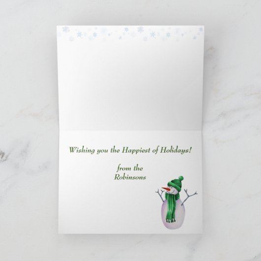 緑の星模様と雪だるまクリスマス シーズンカード (内部)