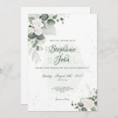 緑の春と白のフローラ水色 招待状 (正面/裏面)