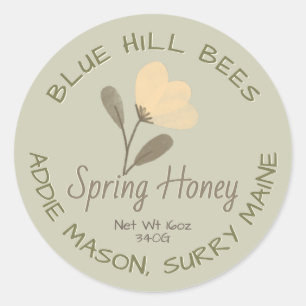 緑の春ハニーラベル黄色の水色の花 ラウンドシール