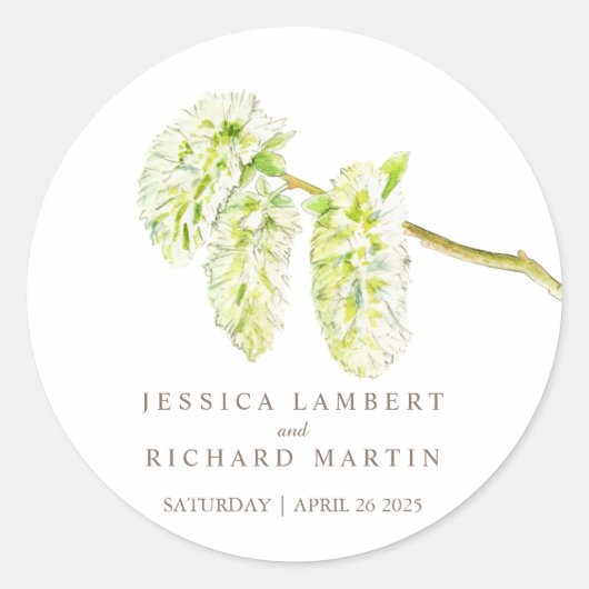 緑の春結婚花のシール ラウンドシール (正面)