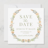 緑の暖かい花日付の写真の招待状を保存 (正面)