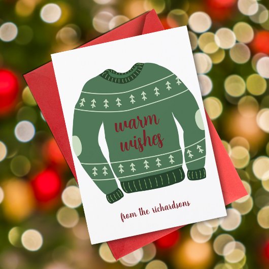 緑の暖かい願い醜いセーターのクリスマス シーズンカード