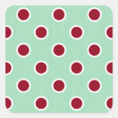 緑の暗赤色水玉模様の枠淡い色の付き スクエアシール (正面)