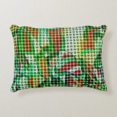 緑の曲がったテープのバスケットスタイル、サンゴ詳細 アクセントクッション (正面)