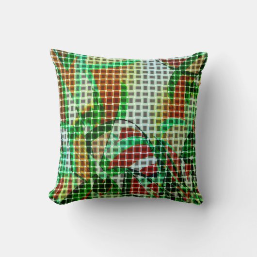 緑の曲がったテープのバスケットスタイル、サンゴ詳細 クッション (正面)