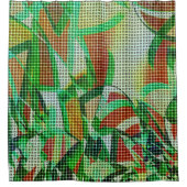 緑の曲がったテープのバスケットスタイル、サンゴ詳細 シャワーカーテン (正面)