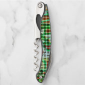 緑の曲がったテープのバスケットスタイル、サンゴ詳細 ソムリエナイフ (正面)