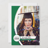 緑の曲線枠の写真卒業 招待状 (正面)