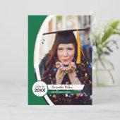 緑の曲線枠の写真卒業 招待状 (スタンド正面)