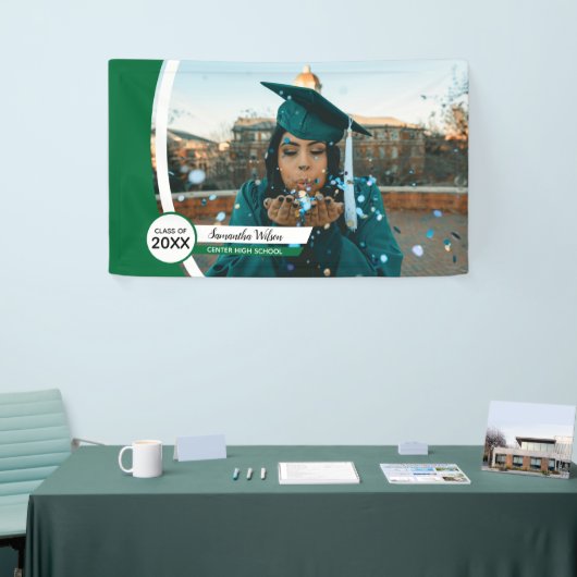 緑の曲線枠の写真卒業 横断幕 (トレードショー)