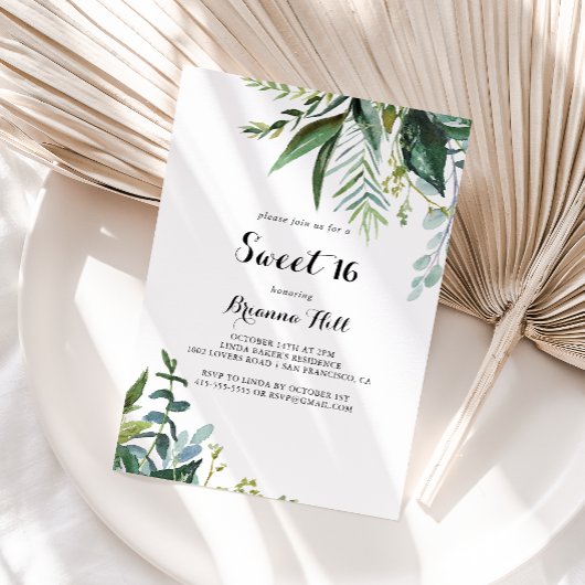 緑の書道の甘い16誕生日パーティー 招待状