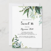 緑の書道の甘い16誕生日パーティー 招待状 (正面)