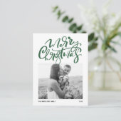 緑の書道モダン写真メリークリスマス シーズンポストカード (スタンド正面)