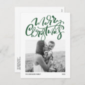 緑の書道モダン写真メリークリスマス シーズンポストカード (正面/裏面)